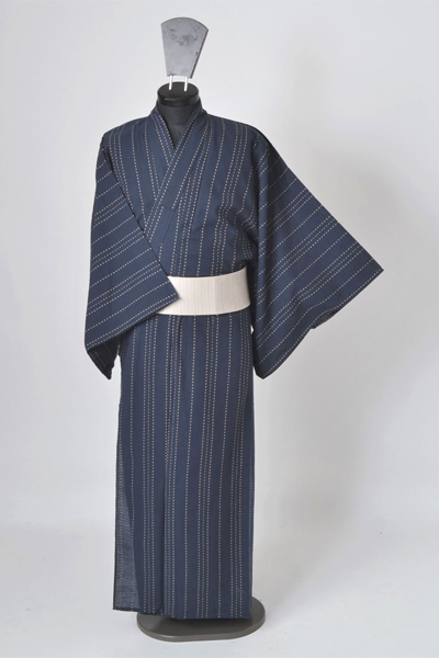 浴衣［160cm〜170cm］(紺地にベージュの縞模様)