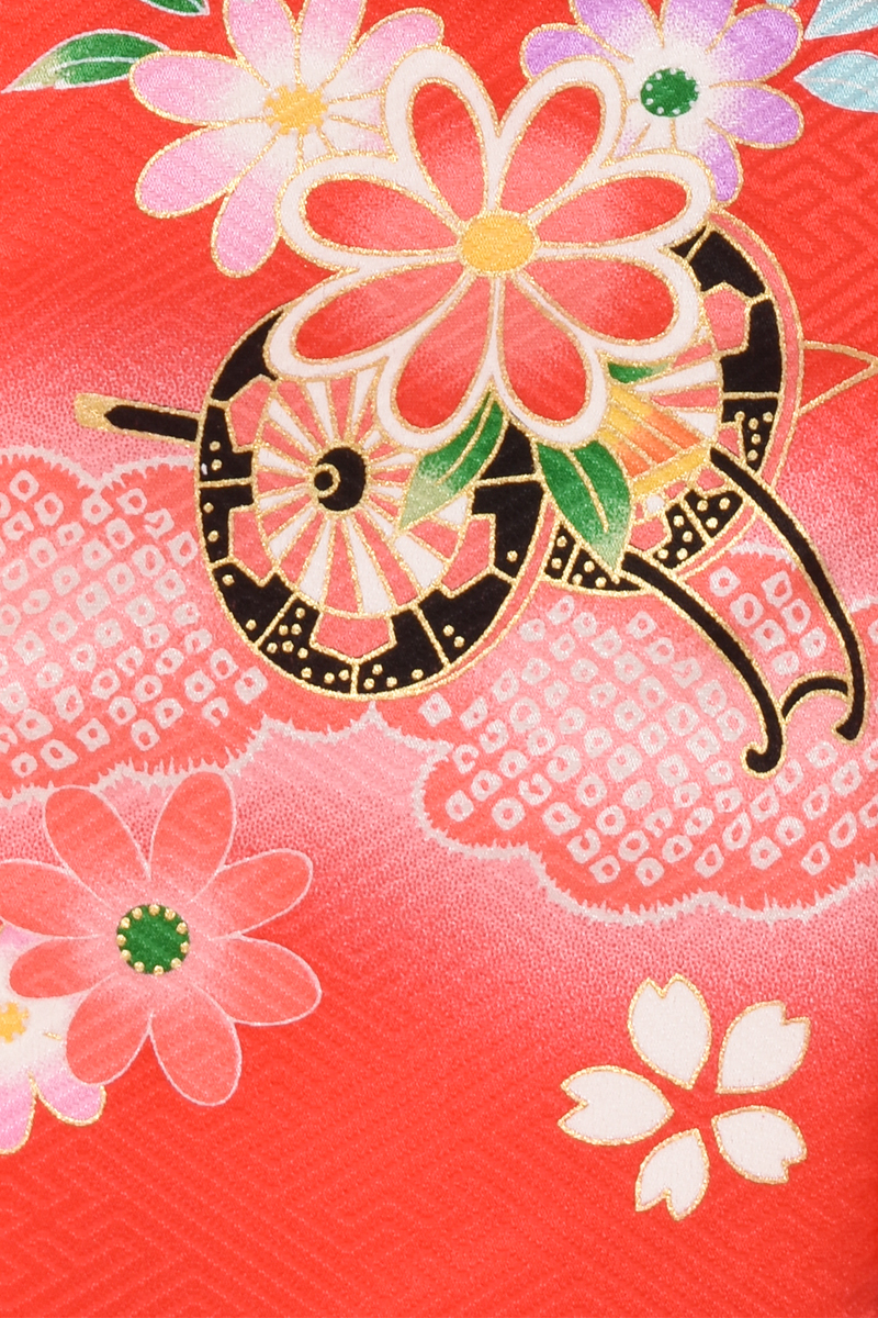 三歳女児祝着【赤色に花車】