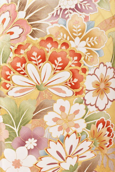 振袖[山吹色に四季草花文]