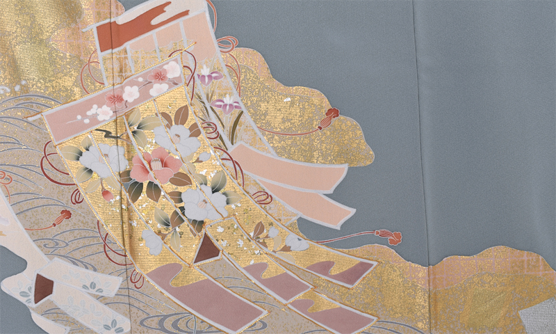 色留袖［納戸色地に道長取り］