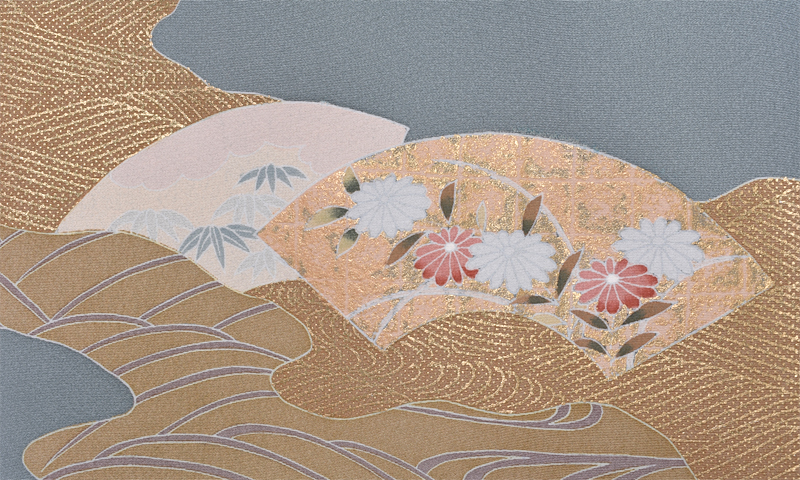 色留袖［納戸色地に道長取り］