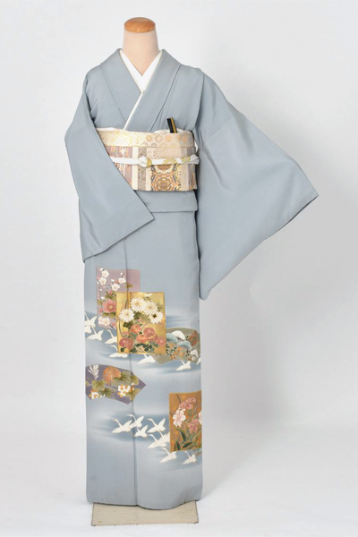 色留袖［品格を感じさせる四季草花と光琳鶴］