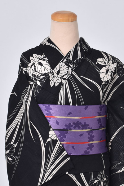 浴衣(黒地×花菖蒲)