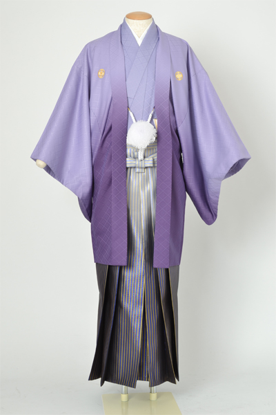 男物紋付・羽織(紫ぼかし紋付・紫グラデェーション袴)