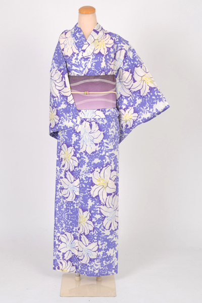浴衣 和風館 白地に百合の花模様 着物レンタルあき 来店着付け無料 全国配送無料